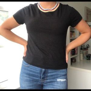 Black Tee with a rainbow collar